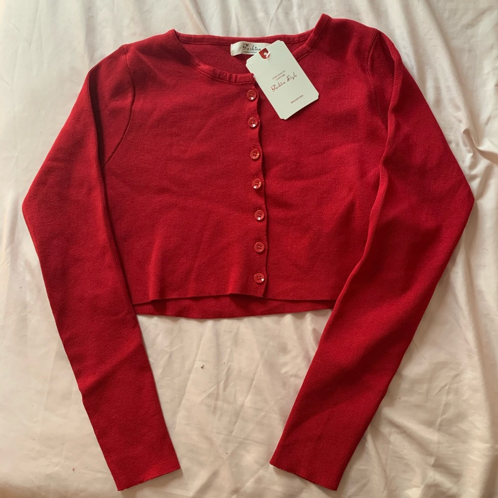 SOLD Red cropped cardigan